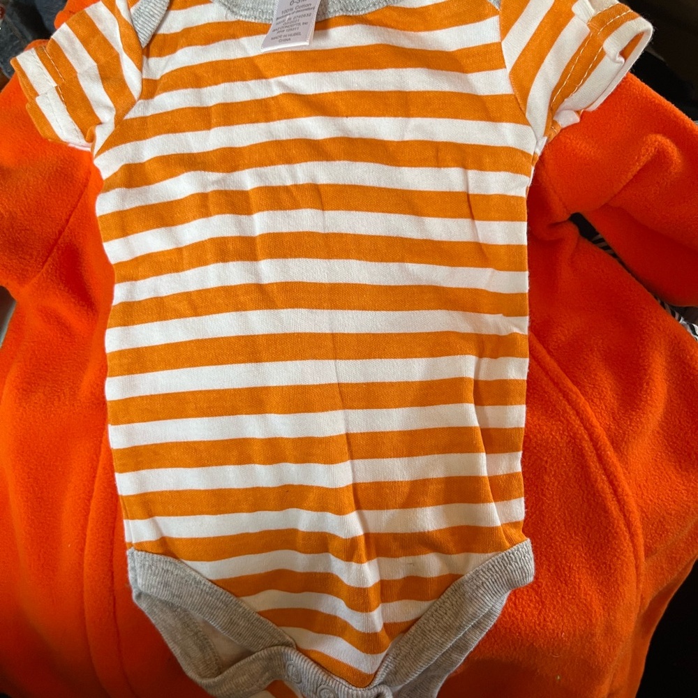 Kiss Orange and White Striped Bodysuit